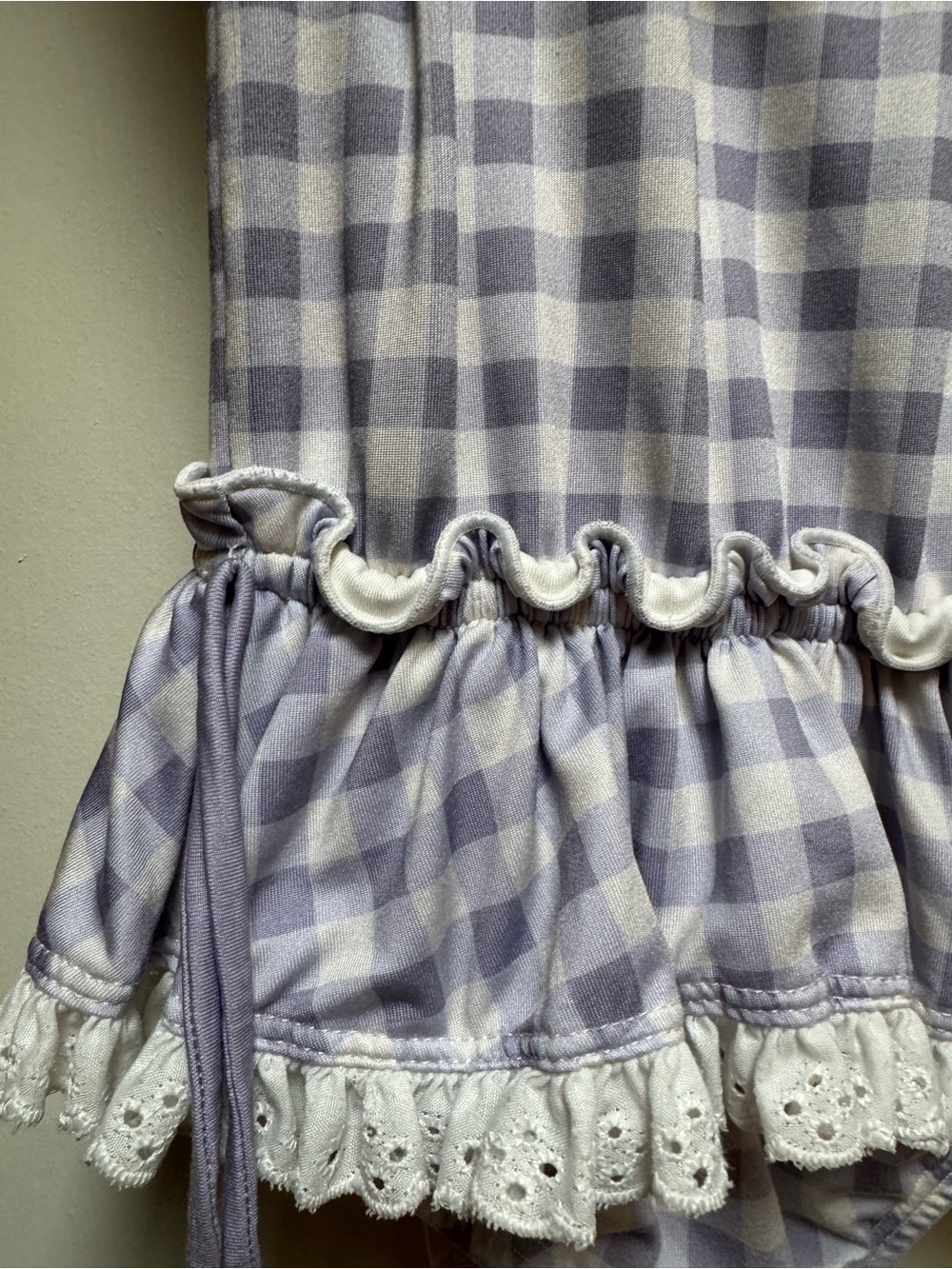 Wildling WDW 3T Gingham Check Swim Purple White Eyelet lace Ruffle & Tie Girls 3 - Picture 8 of 13